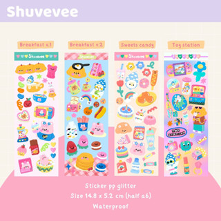 ✨💖สติ๊กเกอร์กลิตเตอร์ ลาย Breakfast v1,v2 Sweets candy Toy station | Shuvevee