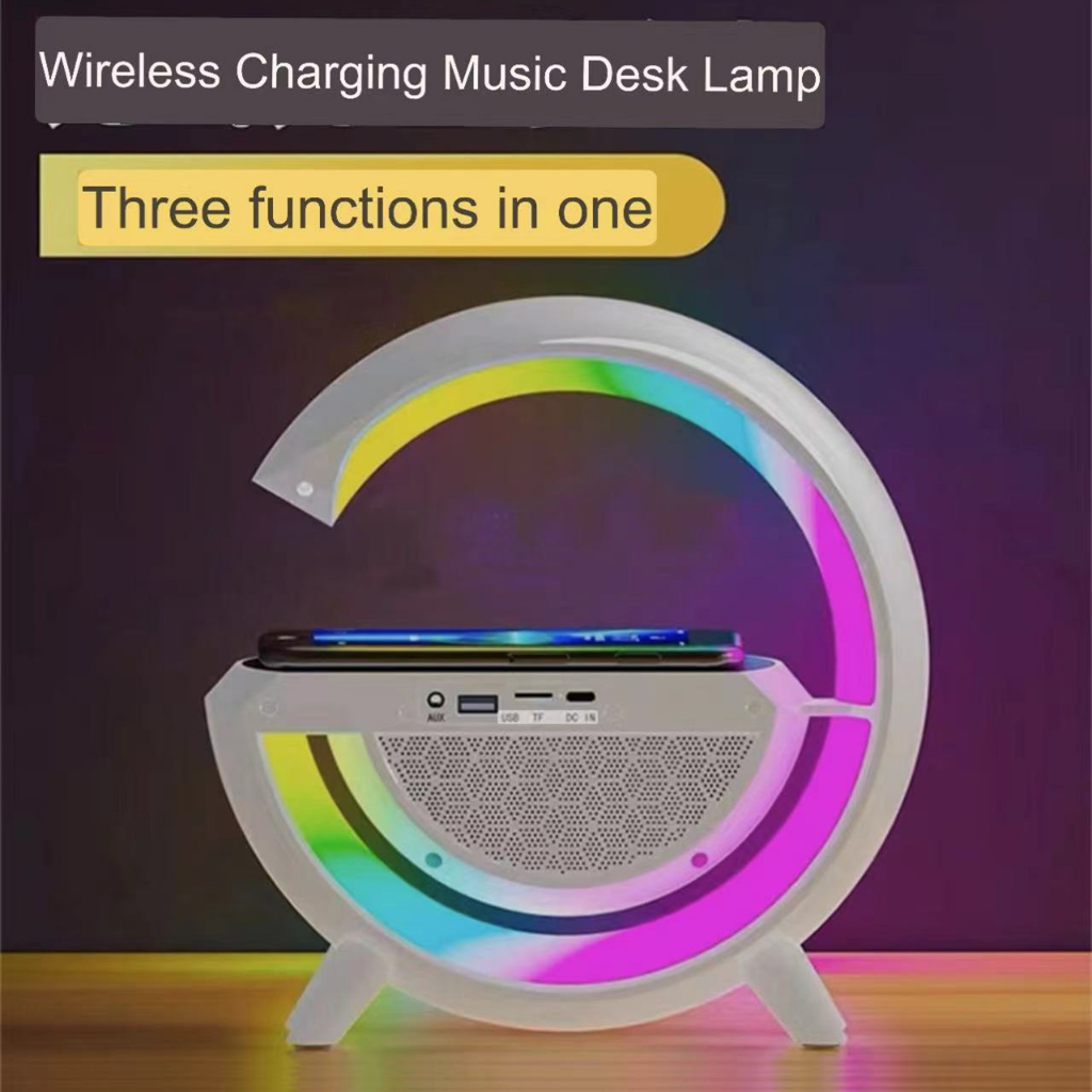 ลําโพงบลูทูธไร้สาย+แท่นชาร์จไร้สาย โคมไฟ LED 7สี พกพา Bluetooth Wireless Charging Speaker