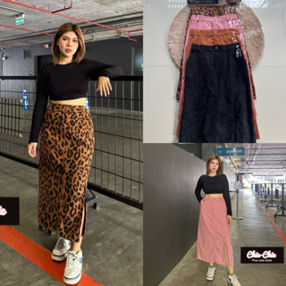 Corduroy Skirt 🧡🖤🩷กระโปรงผ้าลูกฟูกยาวผ่าหน้า มีกระเป๋า2 ข้าง