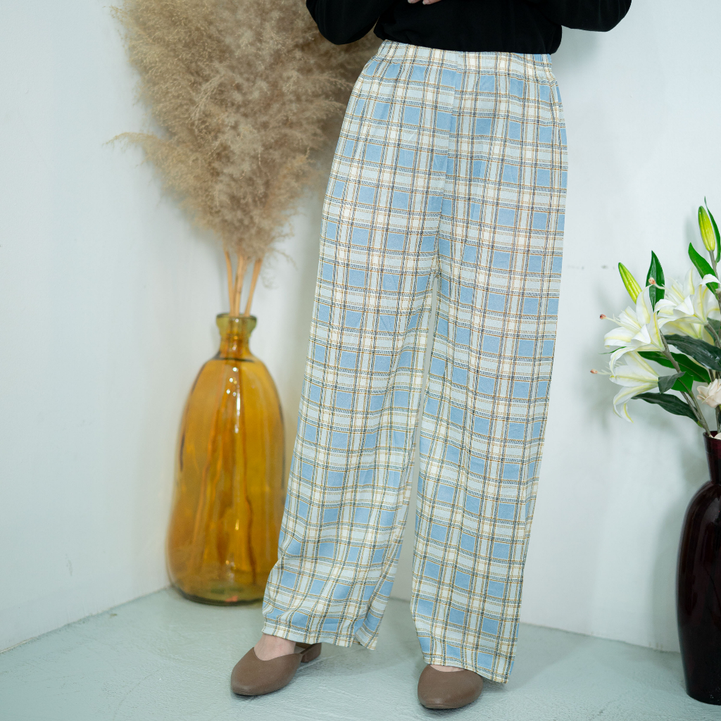 กางเกงขายาวอิสลาม ลายสก็อตทรงกระบอก ผ้าดีใส่สบาย เหมาะกับสาวไซส์เล็ก Ra49วาริสมุสลิม