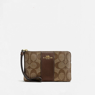 Coach 58035 Corner Zip Wristlet In Signature Canvas (IME74) กระเป๋าคล้องมือ สี Im/Khaki Saddle 2