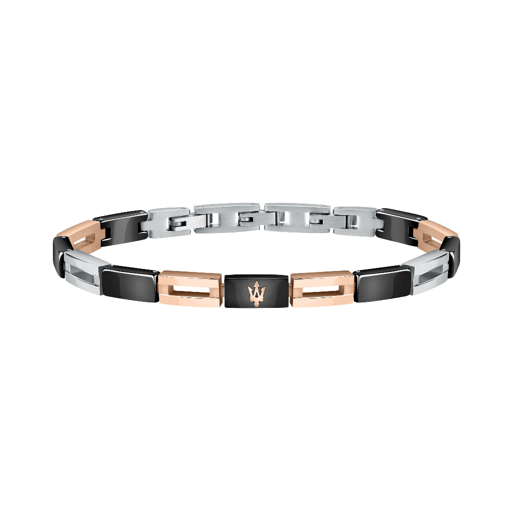 Maserati Jewels 220 mm Men's กำไลข้อมือ, Stainless Steel,Black Ceramic, Rose Gold Logo, JM421ATZ09 (Adjustable)