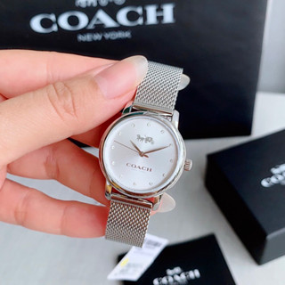 (ผ่อน0%) นาฬิกา coach 14503743 SILVER WHITE CRYSTAL WITH INDEX size 28 mm. สแตนเลส สีเงิน