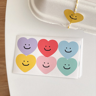 พร้อมส่งในไทย สติกเกอร์ไดคัท หัวใจ หน้ายิ้ม smiley มินิมอล Sticker สติ๊กเกอร์ น่ารัก สติกเกอร์ตกแต่ง DIY (6ดวง/แผ่น)