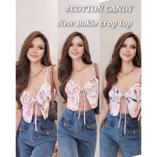 #COTTON CANDY 🍭สายเดี่ยวผูกอกลายดอก New Bokie crop top