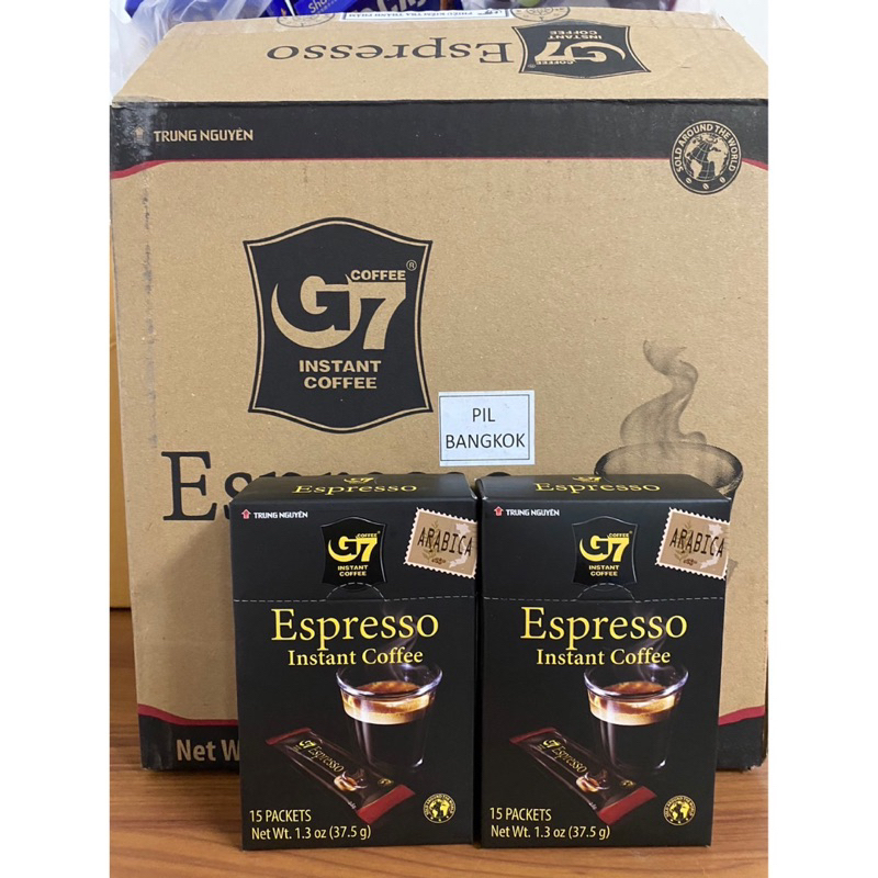 G7 Espresso กาแฟดำเอสเพรสโซ่ กาแฟอาราบิก้า แบบสำเร็จรูป 1 กล่องมี 15 ซอง (37.5g) ล็อตใหม่