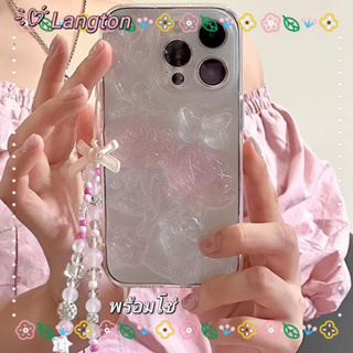 🌈Langton🌸สไตล์สร้อยข้อมือ เคสใส สีชมพู iphone 11 14 pro max ป้องกันการหล่น เส้นขอบโปร่งใส เรียบง่ายcase for iPhone 12 13