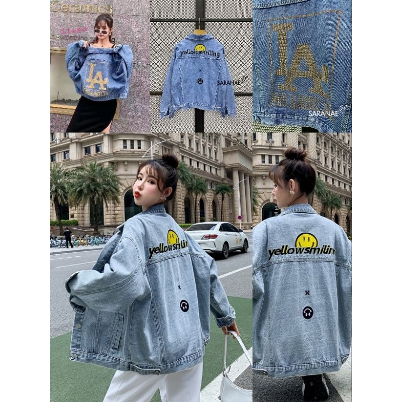 jacket ยีนส์ #สรน4 เนื้อผ้าดี;ลายสกรีนชัด ฟรีไซส์ อกใส่ติดกระดุมถึง -44" อกใส่คลุม 46-48" วงแขน 18-20 ยาว 23-24"