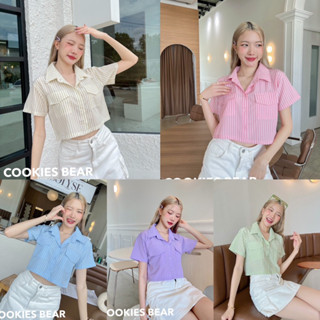 Cookie Bear - เชิ้ตทรงครอปลายทางสีพาสเทล กระเป๋า 2 ข้าง🧸
