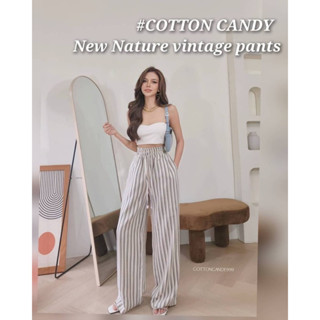 #COTTON CANDY 🍭กางเกงเอวยืดผ้าทอสีครีม New Nature vintage pants
