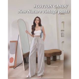 #COTTON CANDY 🍭กางเกงเอวยืดผ้าทอสีครีม New Nature vintage pants