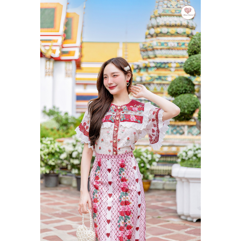Junjao Thai Jitrada Dress ชุดไทยจิตรลดา "จันทร์เจ้า" ปกสวย พิมพ์ลายลงบนลูกไม้ ประยุกต์ไม่เหมือนใคร ไ