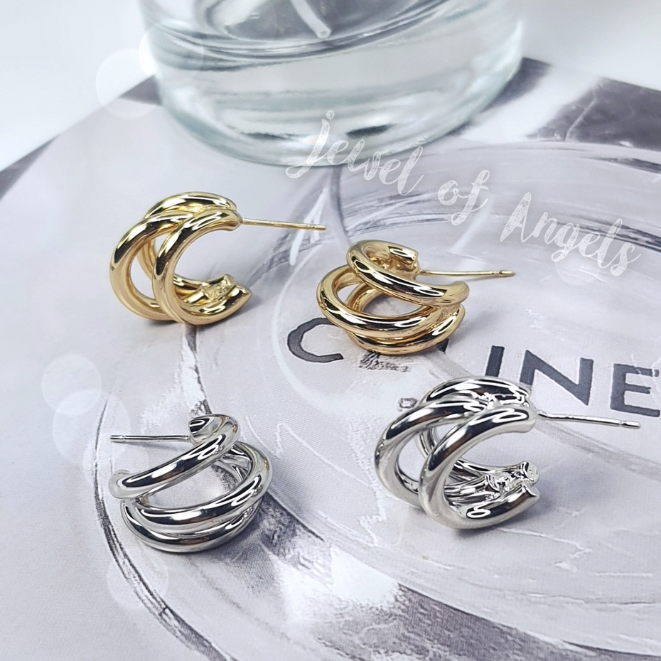 [พร้อมส่ง] ต่างหูก้านเงิน S925 ต่างหูก้านเงิน3แฉกหนา สีเงิน สีทอง Silver925 ขนาด 11*15 มิลลิเมตร