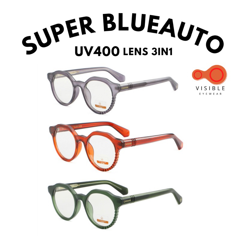 VISIBLE EYEWEAR 5347 แว่นชาลีกรอบใหญ่ Canaan Acetate SuperBlueAuto Lens 3in1 แว่นกรองแสงสีฟ้า ออกแดดเปลี่ยนสี