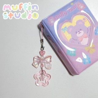 Pink ribbon with little star Keychain พวงกุญแจ​ลูกปัด​ สาย​ห้อย​โทรศัพท์​ รุ่น​โบว์​ใหญ่​สีชมพู​