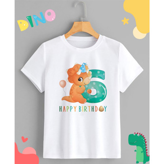 เสื้อยืดสกรีนลาย วันเกิด HBD Dinosaur เลข 6