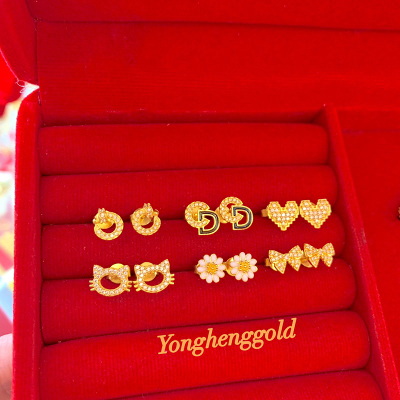 ต่างหูทองครึ่งสลึง Yonghenggold ต่างหูฝังพลอย/ลงยา ทองคำแท้96.5%