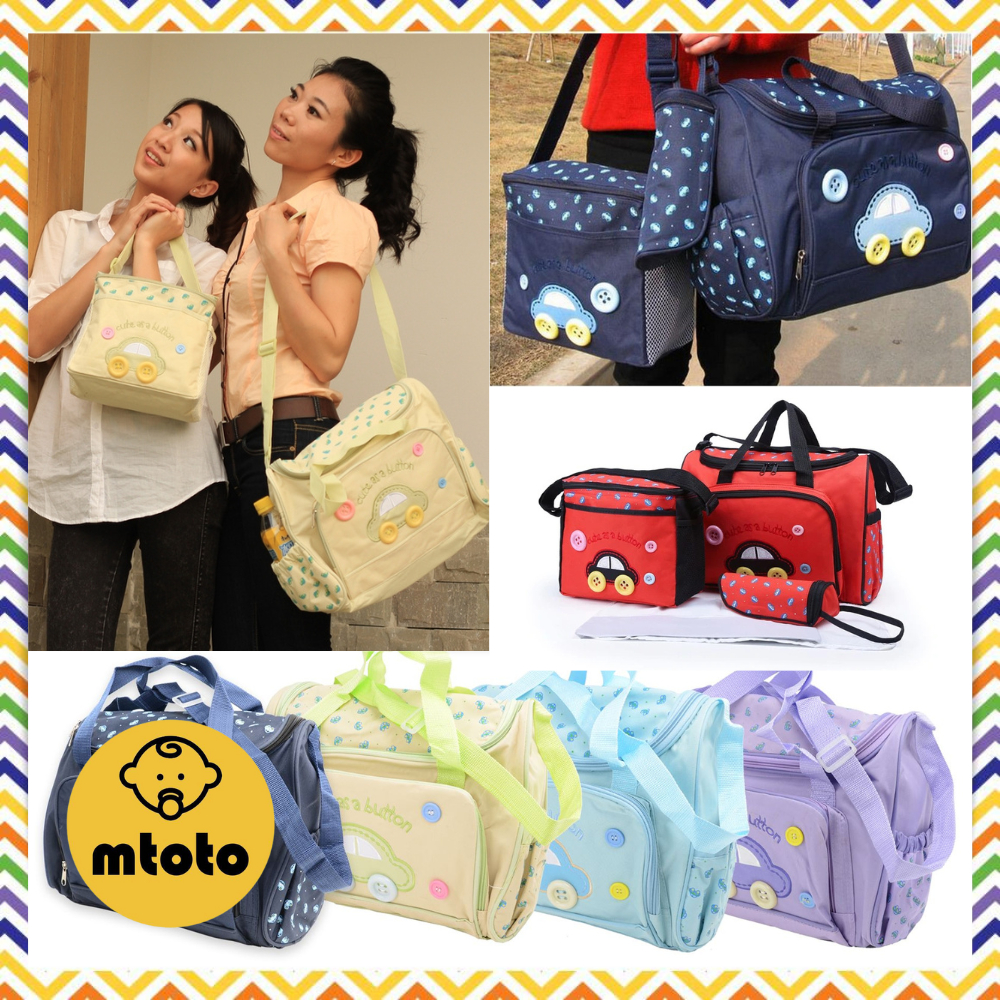 MTOTO (ชุด 4 ชิ้น) กระเป๋าเก็บขวดนม ผ้าอ้อม อุปกรณ์เด็ก แม่ลูกอ่อน เก็บของ แถมผ้าซับน้ำลาย 1 ผืน จุข