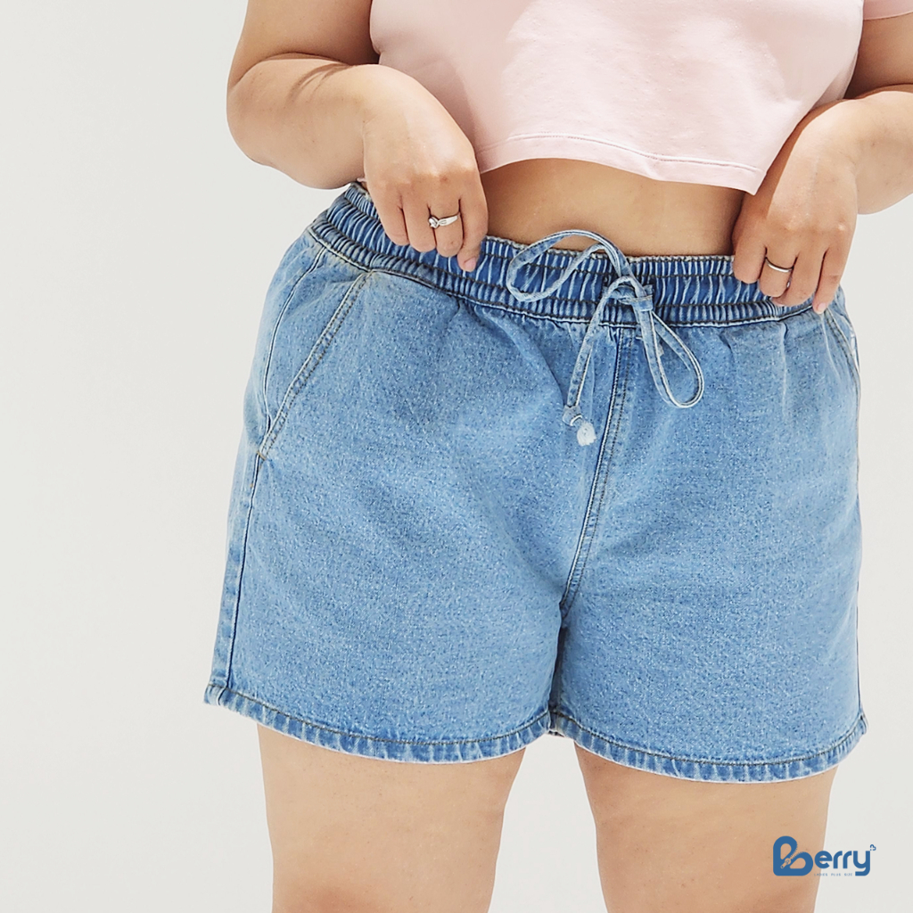 SHORT LADY JEANS ยีนส์พลัสไซส์ ขาสั้นเอวสูงเชือกหูรูด (32-46)
