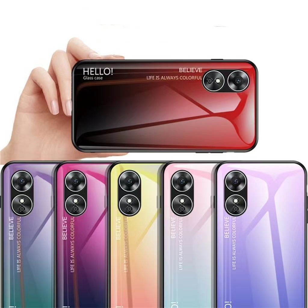 เคสกันกระแทก ไล่สี สำหรับ Oppo A78 A58 A78 4G A58 4G A98 A17 A17K A18 A38 เคสกระจก ขอบนิ่ม TPU CASE