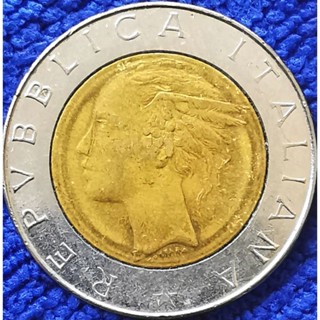 เหรียญ​ต่างประเทศ​ อิตาลี​ Italy, 500 Lire, ใช้แล้ว, #​0378T