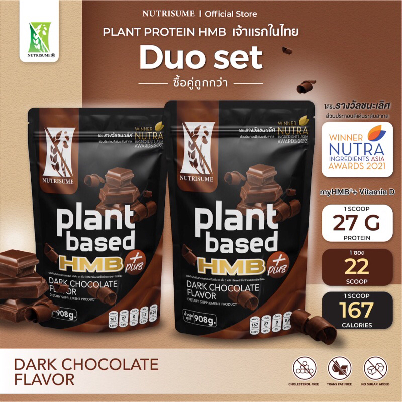 DUO set 2 แถม แก้วเช็ค Plant Protein HMB Plusลีนไขมัน สร้างกล้ามเนื้อ **แถมแก้วshake ทุกออเดอร์