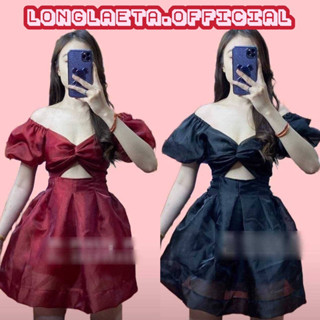 minidress เดรสสั้นแขนพองบอลลูนอกแต่งบิดหน้า ผ้ากลิตเตอร์วิ้งๆ มีซับใน เดรสสไตล์เจ้าหญิงน่ารัก ชุดไปคาเฟ่ pimniyom