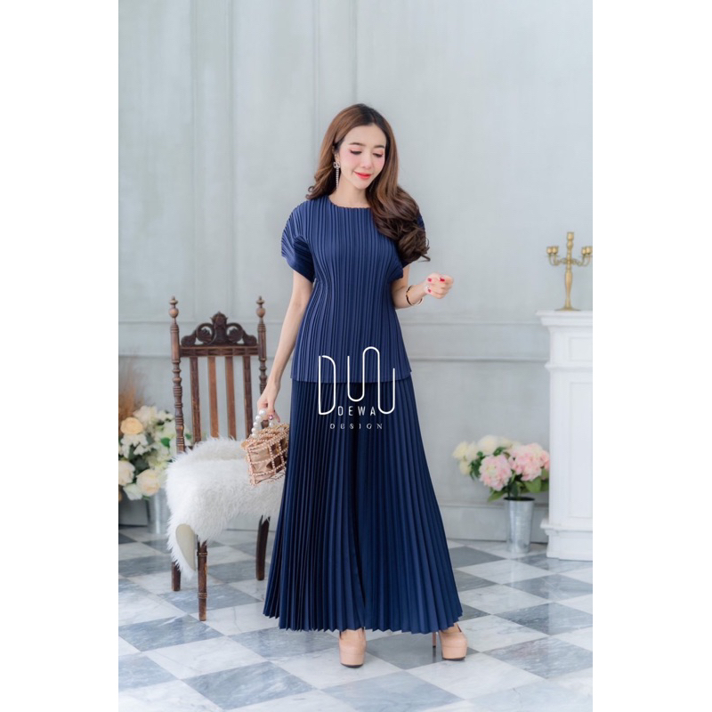 Pleat Set ชุดเข้าเซทผ้าอัดพลีท ชุดพลีทเข้าเซท เสื้อแขนล้ำ กางเกงขายาวผ้าอัดพลีท ราคา ถูกที่สุด ดีลบีเคเค แกลเลอรีภาพที่ 3