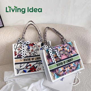 Living Idea กระเป๋าผ้า กระเป๋าผ้าพิมพ์ลาย ผ้าแคนวาส พิมพ์ลาย สุดหรู ☆สไตล์ luxury☆