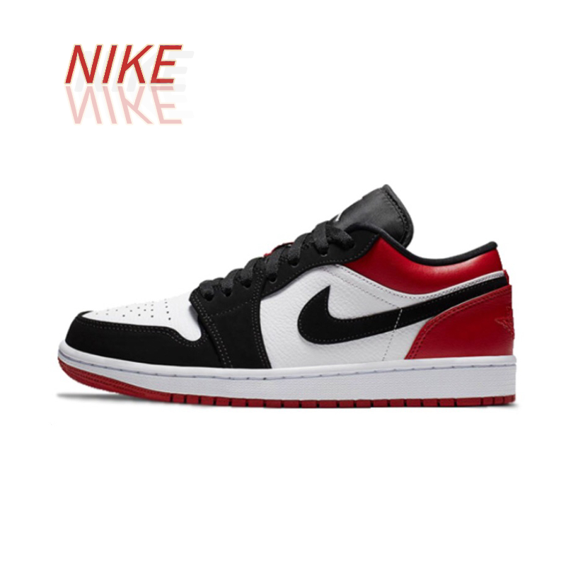 NIKE Air Jordan 1 Low "Black Toe" black toe low help รองเท้าผ้าใบย้อนยุคสีดำสีแดงสีขาวของแท้ 100%