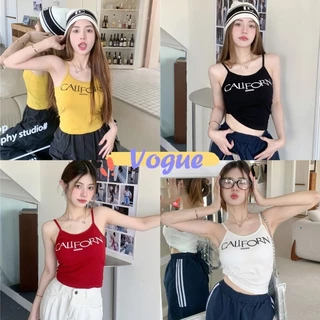 Vogue🌟พร้อมส่ง🌟 เสื้อสายเดี่ยว มีฟองน้ำ ลายสกีนตัวอักษร สีสันสวยสด (FY3433) -H