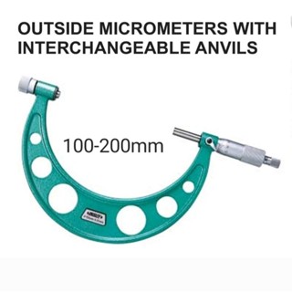 ไมโครมิเตอร์วัดนอก 100-200mm เปลี่ยนปลายวัดได้ Outside Micrometer with Interchangeable Anvils INSIZE 3206-200A อินไซส์