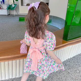 PRINCESS KESLI ชุดเดรสเด็กผู้หญิง กระโปรงลายดอกน่ารัก ชุดเดรสไตล์เจ้าหญิง ดีไซน์ผูกโบว์หลังน่ารักคิวท์ๆ 1-13 ปี