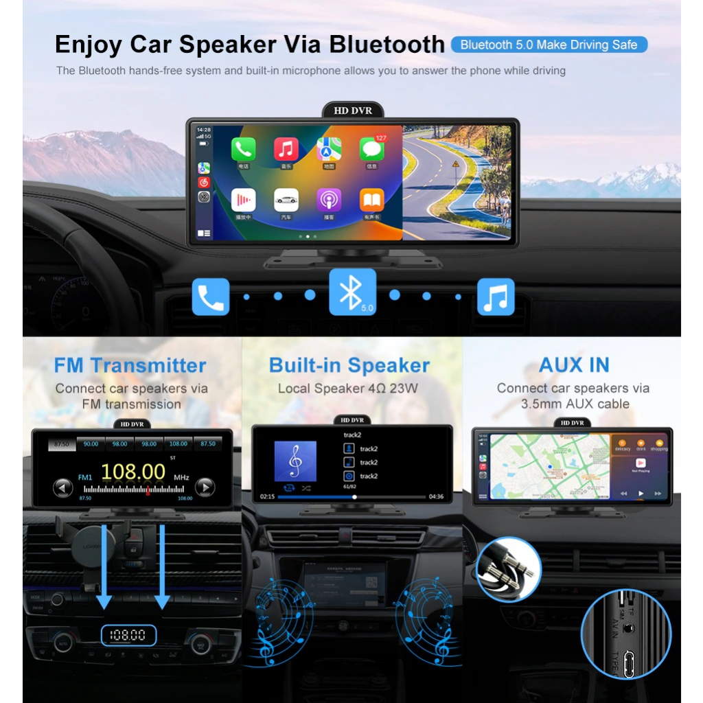 CL1056SCP Apple CarPlay & Android Auto  10.26 นิ้ว（พร้อมกล้องบันทึก ）กล้องไร้สาย 2k สำหรับรถยนต์  กล้องติดรถยนต์ - รูปที่ 6
