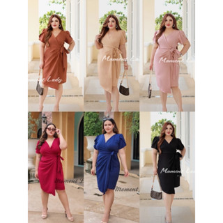 ML 15 เดรสออกงานสาวอวบ Plus size แขนกลีบบัว คอวีป้าย ตัดเย็บด้วยผ้าซาร่าเนื้อดี เดรสไซส์ใหญ่ เดรสคนอ้วน