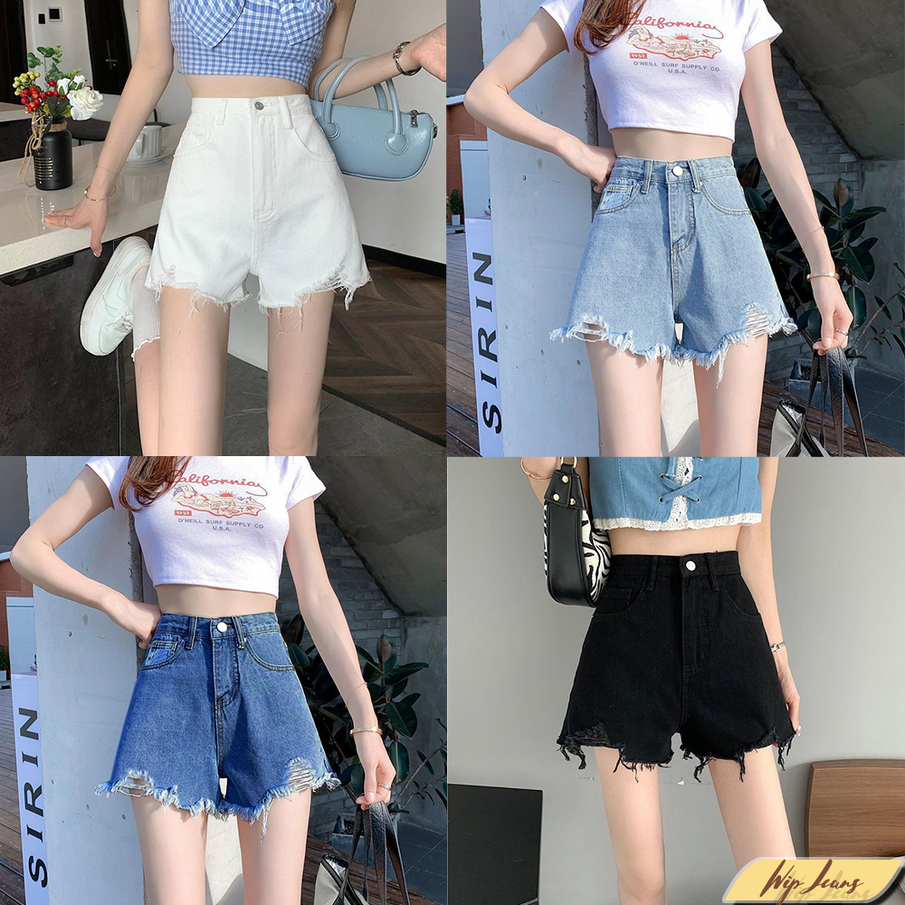 มีถึง 5XL กางเกงยีนส์ผู้หญิงขาสั้น 12-13 นิ้ว ปลายขาด ปลายรุ่ย 5สีให้เลือก กางเกงขาสั้นผู้หญิงเอวสูง