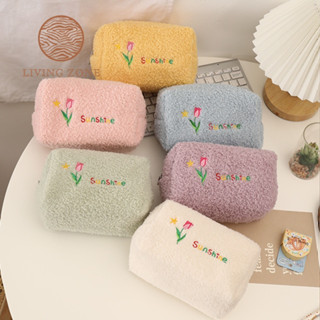 LivingZone กระเป๋าถือ กระเป๋าใส่เครื่องสำอาง ขนนุ่ม พกพาง่าย