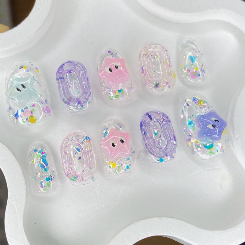 เล็บปลอมสำเร็จรูป 💅🏻 พร้อมติด 💅🏻 เล็บเจลแท้100% 💖พร้อมส่ง💖✨🌷 (ลายน้องเจลลี่ม่วง)