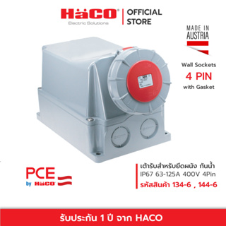 HACO เต้ารับตัวเมีย สำหรับยึดติดผนัง IP67 63A 125A 400V 4Pin  Wall Sockets รุ่น 134-6 , 144-6