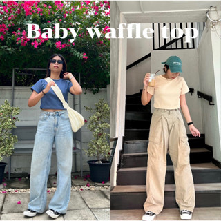 - Baby waffle crop - เสื้อคอกลมผ้าวาฟเฟิล