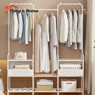 Thing a Home ราวแขวนเสื้อผ้า [3in1] มีชั้นวางของและตะขอเเขวนกระเป๋า  ตู้เสื้อผ้าแบบเปิด ราวผ้ามินิมอล ขนาดใหญ่จุได้เยอะ