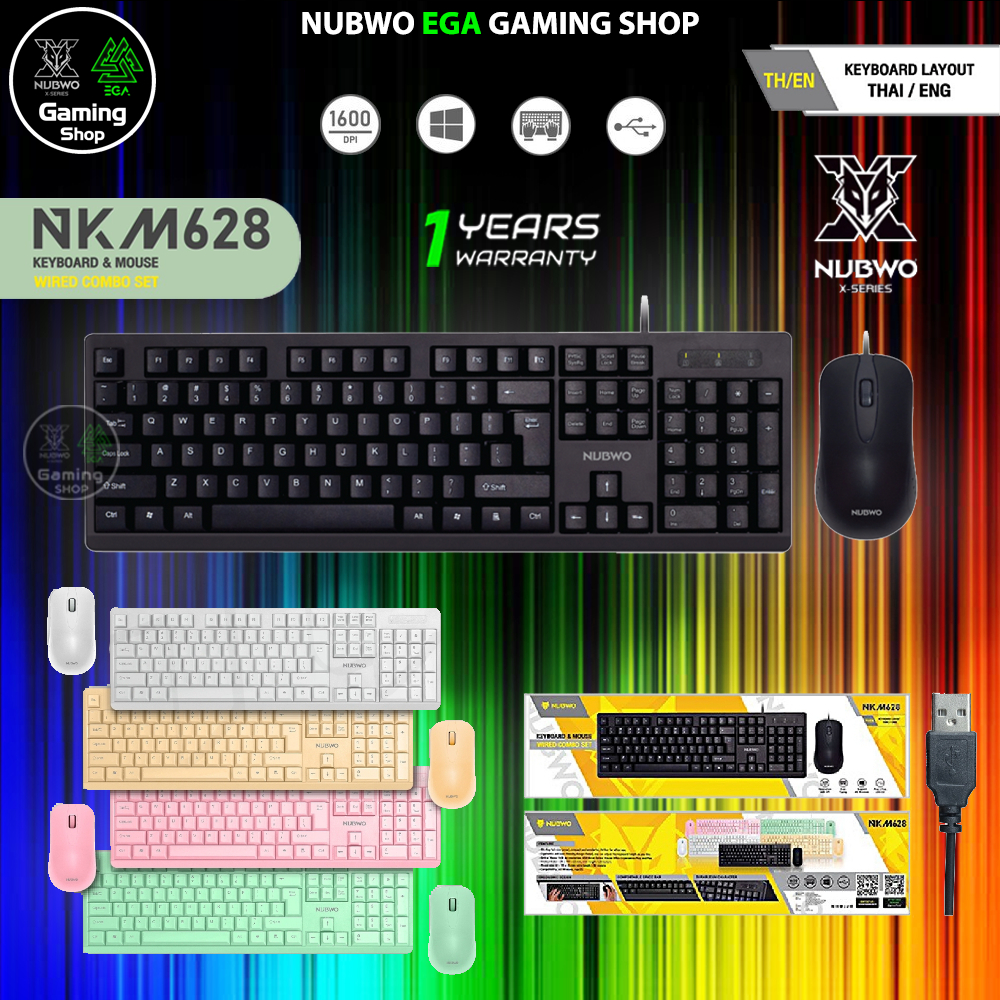 🎮 GAMING NUBWO NKM628 KEYBOARD MOUSE COMBO SET USB คีย์บอร์ด เมาส์ มีภาษาไทย/อังกฤษ 104 คีย์ 1600 DP