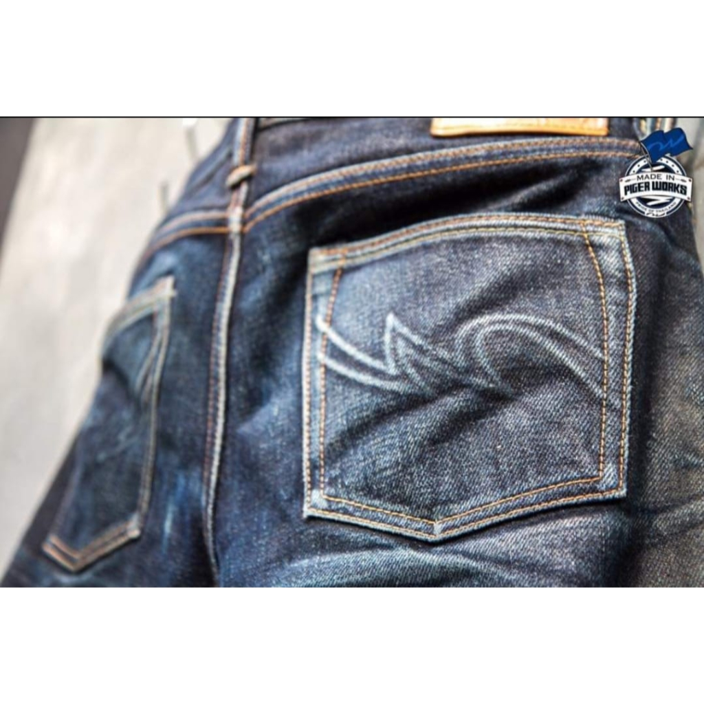 ปรับลง #เอวจริง36 Limited Piger Works x Indigoskin  ผ้า20.29oz ทรง5S กระบอกเล็ก Hidden Arc เป็นของให