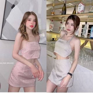 ❣️พร้อมส่ง📍NALINN SET เสื้อ+กระโปรง ปักเพชรทั้งชุด เสื้อสายคล้องคอ มีเชือกเพชรผูกด้านหลังหลัง เซ็กซี่สุดๆ