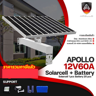 แผงโซล่าเซล+แบตเตอรี่ APOLLO-12V60AH สามารถต่อกล้องได้ 3-4 ตัว