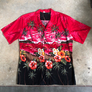 เสื้อฮาวาย Vtg.Hawaii Shirt PALM WAVE 100% COTTON