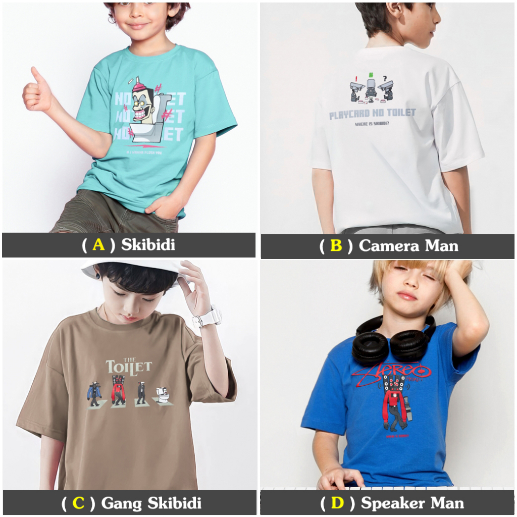 9.9 SALE ® เสื้อเด็ก Oversize อายุ 4-9 ปี รุ่น KS01 สีดำ ขาว เด็กผู้ชาย Skibidi Toilet Kols