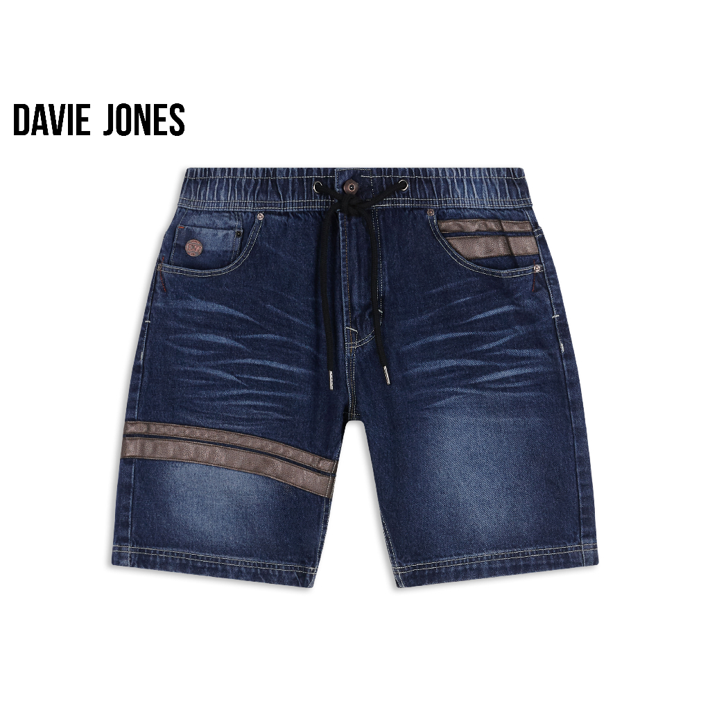 DAVIE JONES กางเกงขาสั้น เอวยางยืด Elastic Shorts SH0077 สีน้ำเงิน กรม