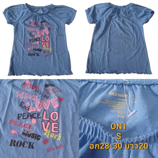 OLD NAVY เสื้อยืดเเขนตุ๊กตาสีน้ำเงิน สกรีนLove ON1