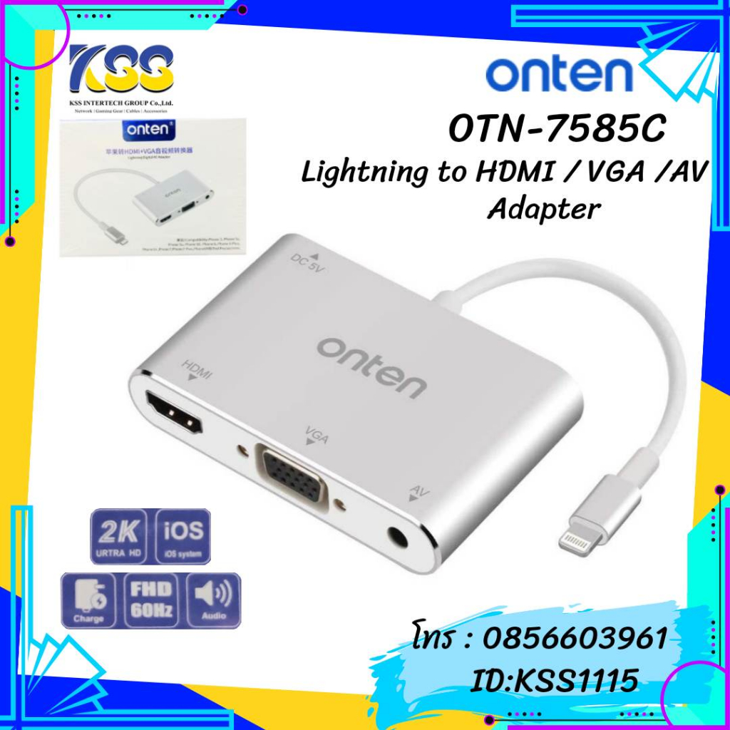 ONTEN รุ่น OTN-7585C Lightning to HDMI+VGA ADAPTER